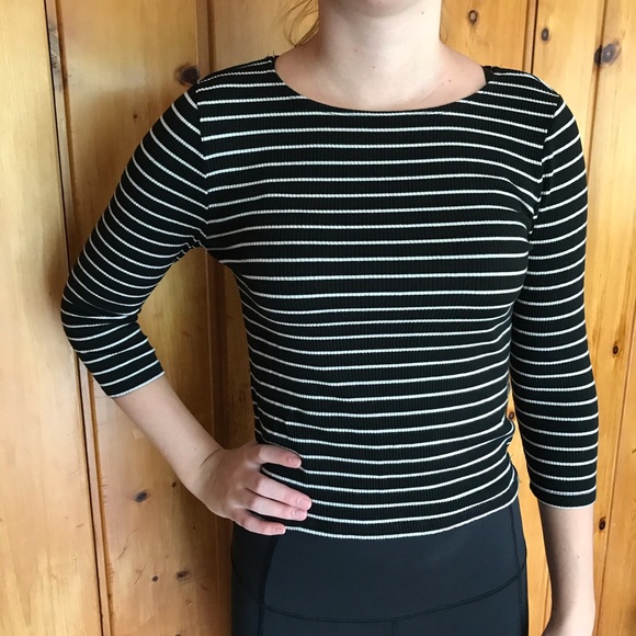 🌼3/$30 Soft & Sexy T 3/4 Sleeve Black and White Stripes - Picture 1 of 5